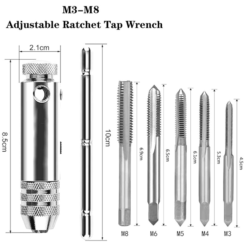 Wilsonzin T Handle Tap Wrench Ratchet, Adjustable Hand Tap Set,