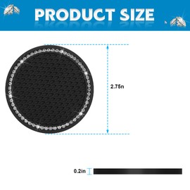 Mandark 2PCS Bling Car Cup Holder Coasters, 2.75 Inch Crystal Rhinestone Vehicle Cup Holder Insert Pad, Anti Slip Auto Interior Drink Mat Accessories, Universal for SUV, Truck, RV (Black)
