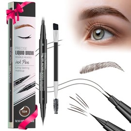 Eyebrow Pen,2-in-1 Waterproof Eyebrow Pencil with 4 Tip Microblading Brow Pen and Ultra-Precise Brow Pencil,with Dual-ended Eyebrow Brush,Eyebrow Makeup for Natural Looking - Soft Brown