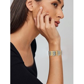 WOWORAMA Chunky Two Tone Stretch Bracelet for Women Gold Silver Watch Strap Chain Bracelet Bold Statement Bangle Thick Mixed Metal Bracelets, adjustable, Alloy, no gemstone