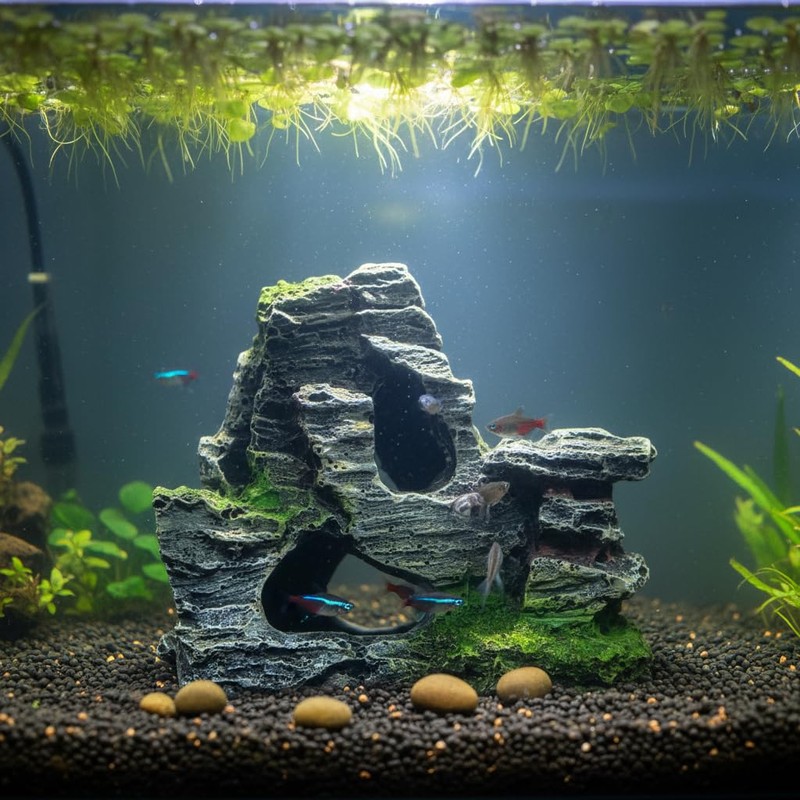 ZGLUZP Artificial Moss Rock Cave Aquarium Decor, Fish Tank Hideout,