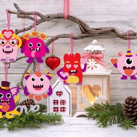 RGISHOP 48PCS Valentines Day Monster Craft for Kids Valentines Day Ornament Crafts DIY Valentines Monster Crafts Valentines Hanging Ornament Valentine's Day Home Classroom Activities for Boys Girls