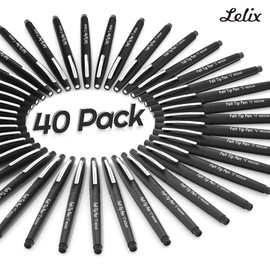 Lelix Felt Tip Pens, 40 Black Pack, 0.7mm Medium Point, Felt Tip Markers Pens for Journaling, Writing, Note Taking, Planner, Perfect for School Office and Art Supplies