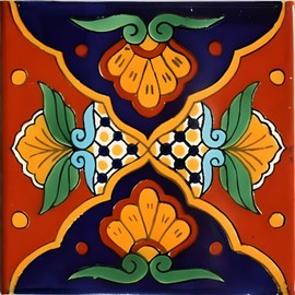 Fine Crafts Imports 2" x 2" 36 pcs Tutuaca Mexican Clay Tile Handmade Talavera Backsplash Mosaic