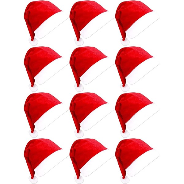 SYITCUN 12pcs Santa Hats Bulk for Little Ones - Comfortable Red Classic Santa Claus Hat - Gorro De Navidad Para Niños