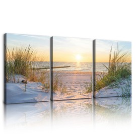 YONICA Wall Decorations For Living Room 60"x30" Large Canvas Wall Art For Bedroom Modern Fashion Office Wall Decor Pictures Wall Artwork Blue Sun Beach Grass Ocean Landscape Paintings Canvas Prints