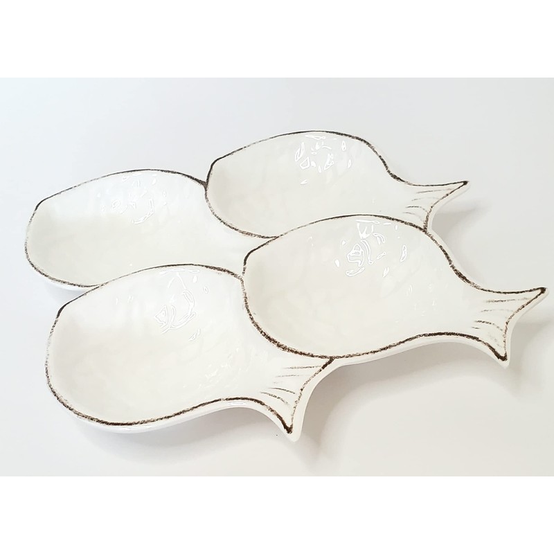 Sigrid Olsen Fish Design Melamine Snack Bowl Set, White, 15x14