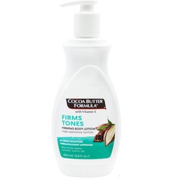 Cocoa Butter Formula Firming Body Lotion with Vitamin E, Collagen, Q10 & Elastin 400ml – Firms, Tones, Smooths Skin with Cosmetic Spatula – 48H Moisture, For Dry & Ageing Skin