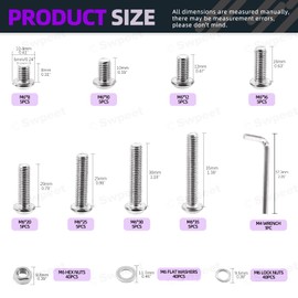Swpeet 161Pcs M6 Metric 304 Stainless Steel Button Head Hex Socket Head Cap Bolts Screws Nuts and Hex Nuts with Flat Washers and Split Lock Washers Kit, Screws Nuts Washers Wrench All Included