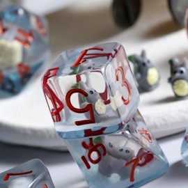 Totoro DND Dice Set, DNDND 7PCS Resin D&D Dice with Velvet Bag for Dungeons and Dragons Tabletop Games（Totoro