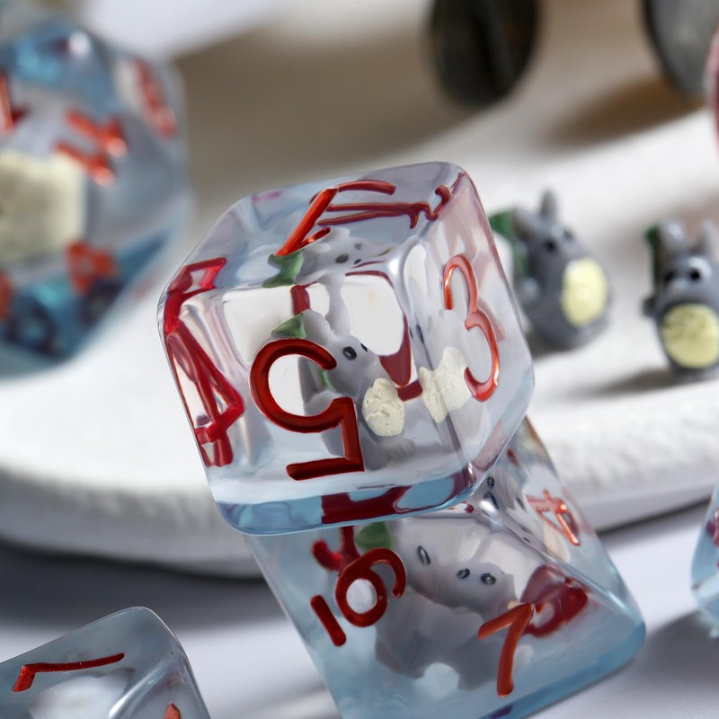 Totoro DND Dice Set, DNDND 7PCS Resin D&D Dice with