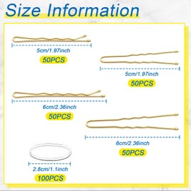 300pcs Bobby Pins Hair Pins Kit, 100 U Shaped Pin for Buns, 100 Hair Pins for Women and 100 Clear Bands Bobby Pins for Girls