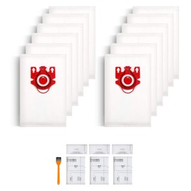 12 Pack FJM Vacuum Bag Replacement Compatible With Miele Hoover Bags Classic C1 Compact C1,Compact C2,Complete C1,S241,S290,S300i,S500,S700,S4,S6,S4000,S6000 with 3 Air Clean Filter 1 Cleaning Brush