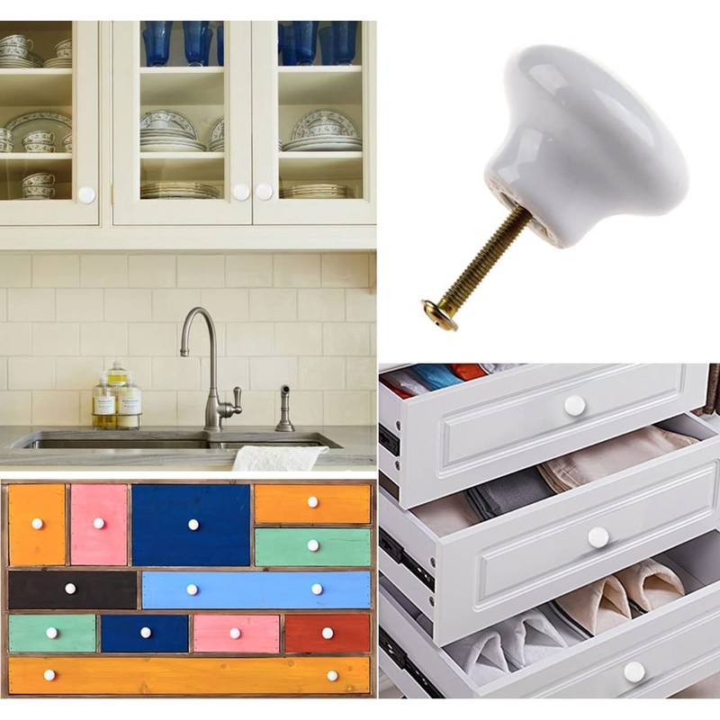 OctinPris 20x White Door Knob Cabinet Retro Round Ceramic Drawer
