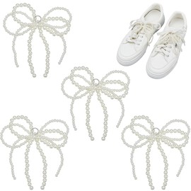 HOBBIESAY 4Pcs Bow Shoe Charms 4.3 Inch Pearl Bow Shoelace Charms Bowknot Shoe Clips Pearl Bow Shoe Buckles Pearl Shoe Decorations Plastic Bowknot Charms for Sneaker Shoe Decoration