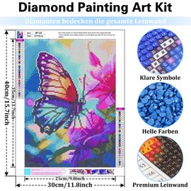 Mafenr Art Diamond Painting Adult Set, Butterfly Diamond Painting Pictures, Mosaic Making for Gifts and Family Décor 30 x 40 cm