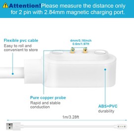 AXFEE Magnetic Charger Compatible with Willful, Magnetic Smart Watch Charger 2 pin 2.84mm, Smart Watch Charging Cables Compatible with YAMAY SW023 SW021 SW025 Letsfit ID206 ID205L ID205U ID216, White