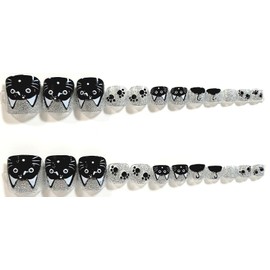 Kitty Cat Sparkle Glossy Press On Toenails - 24 Pieces - Artificial Nail Kit
