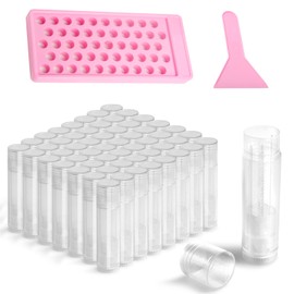 JuLand 100pcs Lip Balm Container with 1 Organizing Tray - Refillable Empty Lip Balm Tubes Kit with Tray and Scraper BPA-Free for DIY Makeup or Cream Storage, Clear
