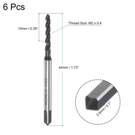 sourcing map 6pcs Metric Spiral Flute Thread Taps, M2 x 0.4 H2 Screw Threading Tap, Nitride Coated 6542 High Speed Steel Machine Tapping Tools for Machinist Repair