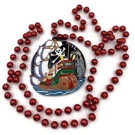 Gasparilla Pirate Ship Medallion Flying Black Flag Mardi Gras Bead Necklace Spring Break Cajun Carnival Festival New Orleans Beads