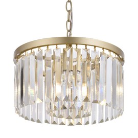 Cuaulans Modern Crystal Chandelier, Gold Finish Semi Flush Mount Hanging Light Fixture Ceiling Pendant Lamp for Dining Room Bathroom Bedroom Living Room