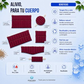 PHALARIS Kit de 5 Compresas de Semillas con Aromaterapia para Microondas y Congelador Almohadillas Térmicas Frío y Calor para Fisioterapia, Alivio de Dolor Lumbar, Espalda y Cuello Vino