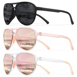 STORYCOAST Polarized Aviator Sunglasses for Men Women Classic Retro Aviators Sports Driving Running Sun Glasses 3Pack-Black+Clear Pink+Clear Pink Champagne Pink