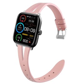 Compatible with QONBINK Smartwatch Bands,Lamshaw 22mm Slim Vintage Leather Strap Replacement Compatible for Polar Vantage V3/Vantage M2/Vantage M/QON-BINK T15F/QON-BINK T17F/QON-BINK T32F/Haulvean G39/Kieslect KS Pro/XOOMRSCP L69B Smartwatch (Pink)