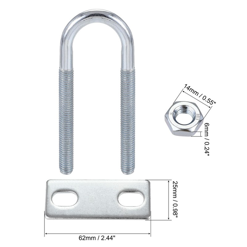 sourcing map Round U-Bolts 2 Sets 0.98"(25mm) Inner Width 90mm