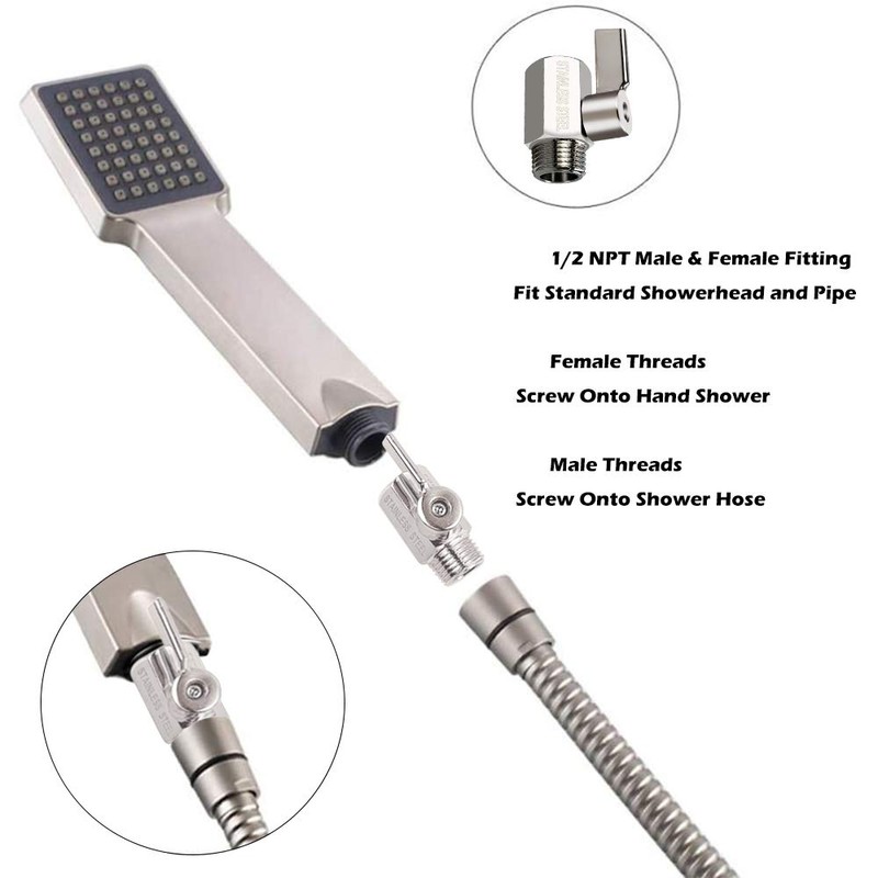 Showerhead Shut Off Valve with Stainless Handle, 304 Stainless Steel