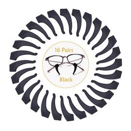 YINGFENG 16 Pairs Black Glasses Ear Grip, Comfortable Silicone Elastic Eyeglasses Temple Tips Sleeve Retainer, Silicone Ear Hook - for Eyewear Glasses, Sports Eyeglasses
