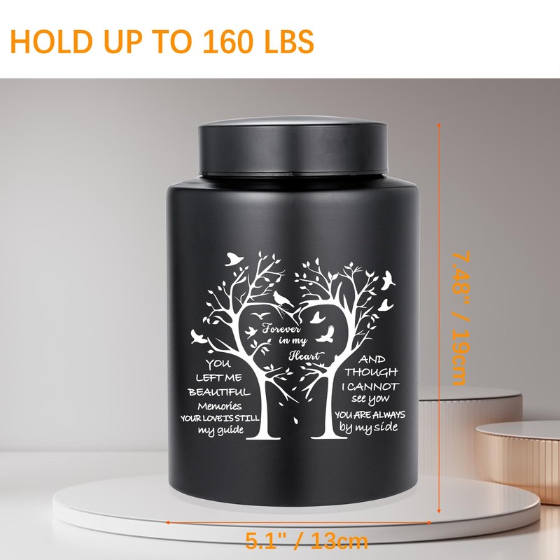 Medium Memorial Urn for Adult Ashes - Black Love Tree