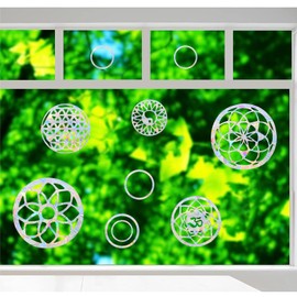 SHAWULA SHAWULA 18PCS Mandala Window Clings Anti-Collision Decals to Save Birds from Collisions,Non Adhesive Prismatic Vinyl Window Clings Rainbow Stickers