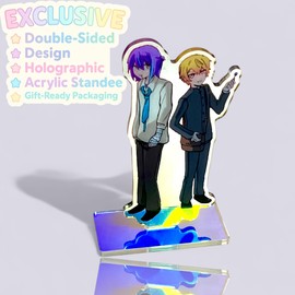 CCG DESIGN Rui vs Tsukasa Anime Character Acrylic Stand Display, Double-Sided Desk Decoration, Purple and Blue Color Scheme, Clear Base Holographic