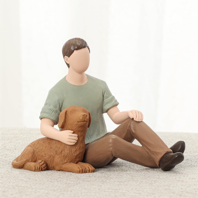Carracci Man with Dog Figurines Statues, Boy and Dog Friendship