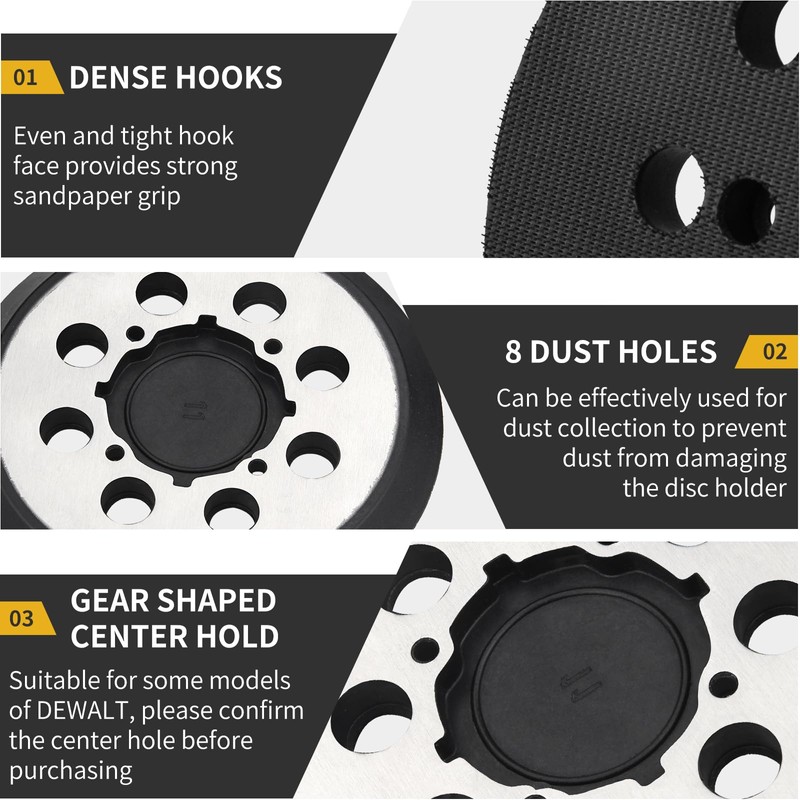 Gnellkoor Sander Pad Replacement for Dewalt, 4 Pack 5" 8