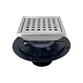 SISEHO 4 Inch Brushed Nickel Shower Floor Drain Square for Bathroom Kitchen Removable Grille Plate Cover with Flange Kit, Sus304 Stainless Steel