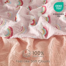 david's kids Muslin Crib Sheets for Girls, 2 Pack 100% Cotton Soft Breathable Fitted Baby Sheet Set, Standard 52"x28" Crib and Toddler Mattress, Rainbow