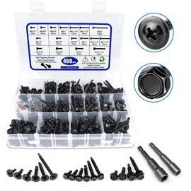 460PCS Black Self Tapping Screws for Metal, 410 Stainless Steel Sheet Metal Screws, #8#10 Phillips & Hex Washer Head Self Tapping Screws for Wood Plastic, Length 1/2" to 2"