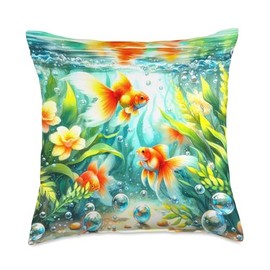 Aquarium Goldfish Underwater Fancy Goldfish Lovers Aquarium Throw Pillow