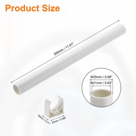 sourcing map PVC Rigid Tube, 300mm Length Round Pipe Tubing, 21mm ID 25mm OD Plastic Tubes with Clamp for Aquarium, Water Cooling System, Cable Sleeve, White