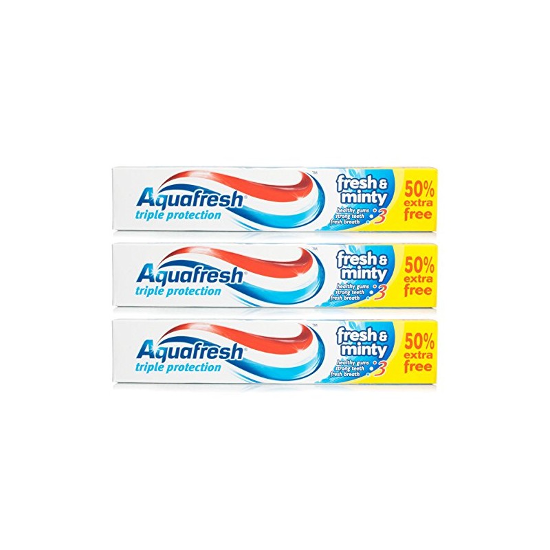 3x Aquafresh FRESH & MINTY Triple Protection Toothpaste 75ml
