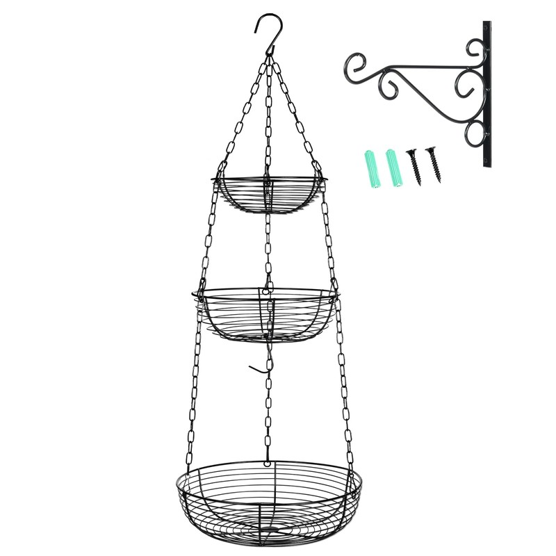 HULISEN 3 Tier Hanging Fruit Basket with Banana Hook, 36-Inch