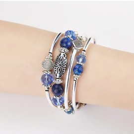 FULU AUTUMN Pulseras apilables con abalorio para mujer, pulsera bohemia de plata, joyería de moda en capas, regalos para ella, Ágata