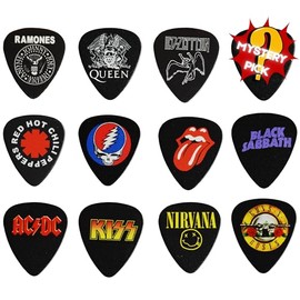12 x Classic Albums Guitar Pick Set. Guitar Plectrums For Every Guitarist. Double Sided Printing. Picks Sized 0.46, 0.71, 0.81, 0.88, 0.96 And 1.2 mm Included (black)