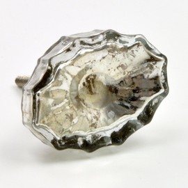 Large Mottled Silver Glass Knob, Pull, Handle, for Cupboards, Doors, Cabinets, Drawers, Furniture, Kitchens (Plus Fitting Hardware) 5.5 cm Diameter 4.5 cm Rod Length