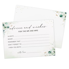 DDLP 50pcs Advice and Wishes for the Mr and Mrs Advice Cards for Bridal Shower Wedding Favors Greenery Advice for the Bride Cards