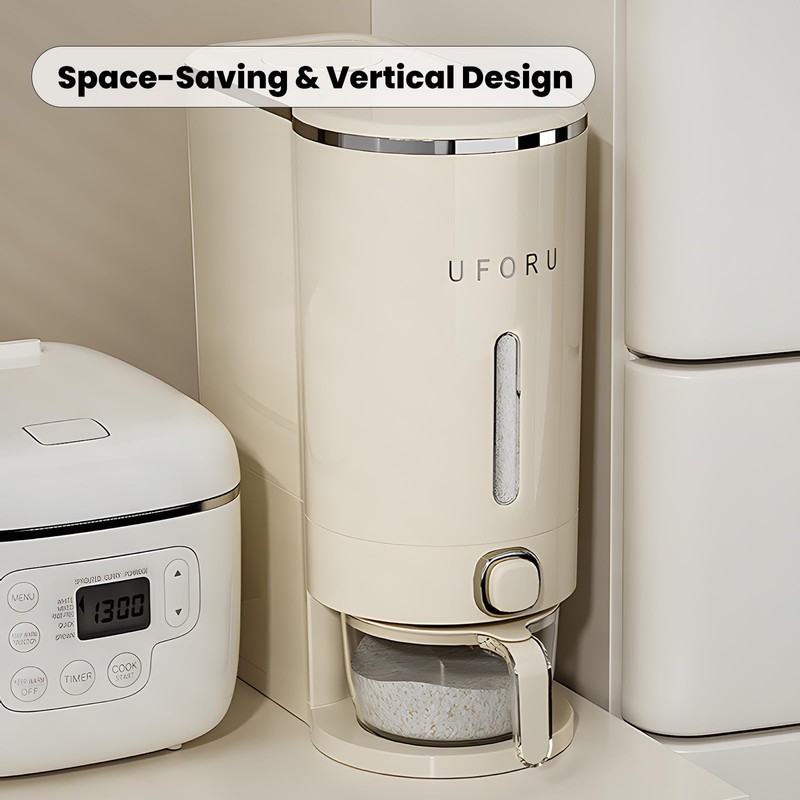 UFORU Rice Dispenser, Rice Storage Container with Measuring Cup for