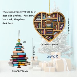 3PCS Book Christmas Tree Ornaments Christmas Ornaments For Book Lovers, Stacked Books Ornament Christmas Hanging Gift Decorations for Christmas Tree (Tree)